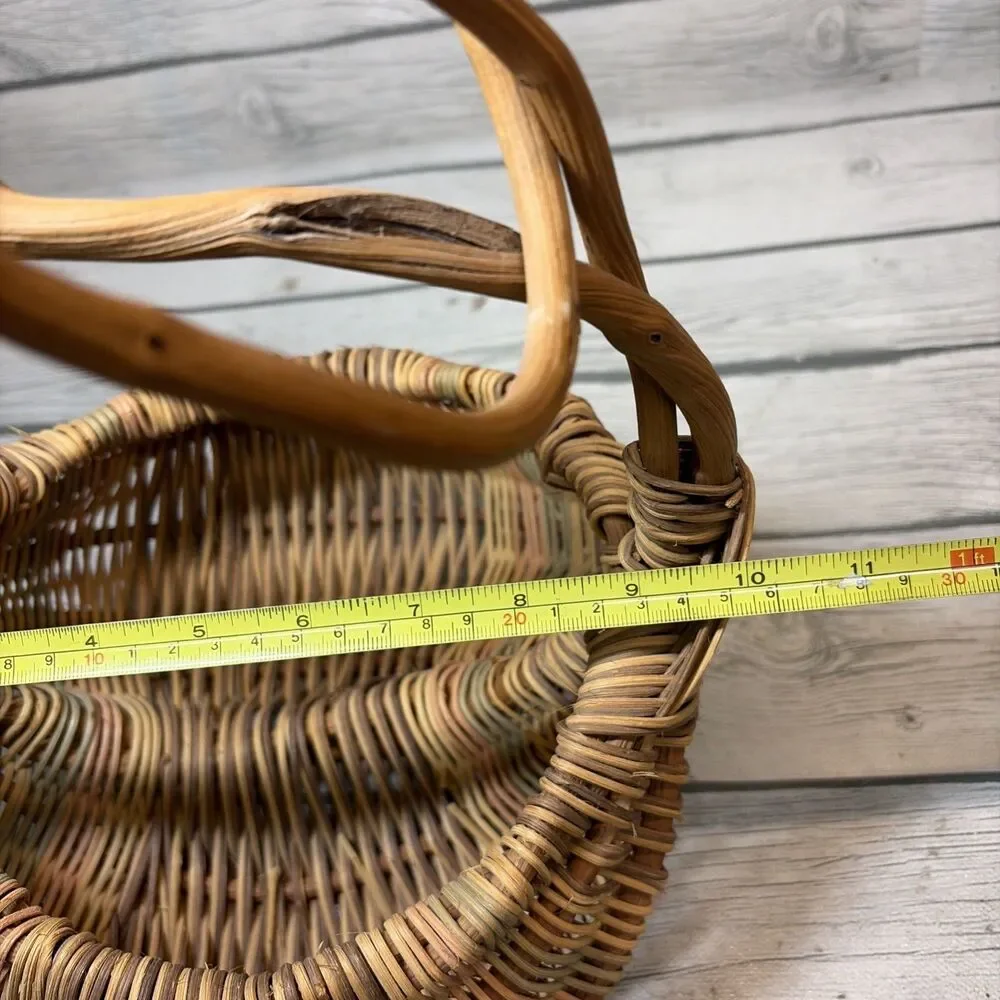 Vtg Woven Berry, Egg Butt Basket Handle God's Eye Gather Farm Twisted Handle